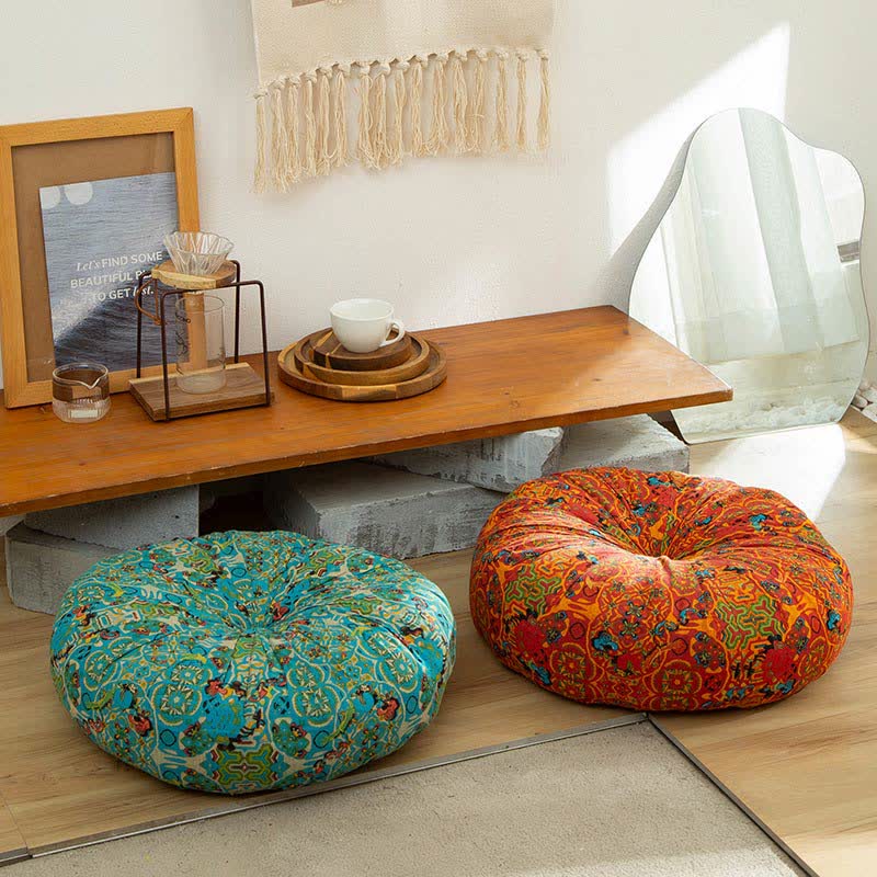 Bohemian Floor Cushion | Cotton & Polypropylene | Square 16" or Round 21"
