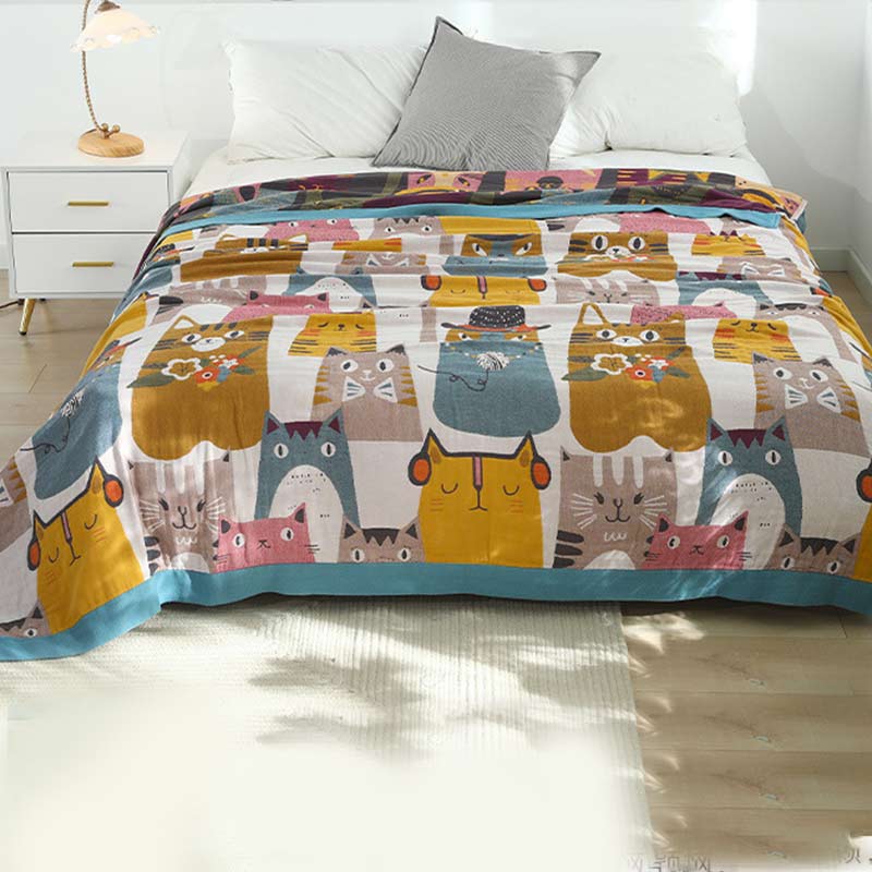 Cotton Quilt | Reversible Cute Cat Design | Full Size
