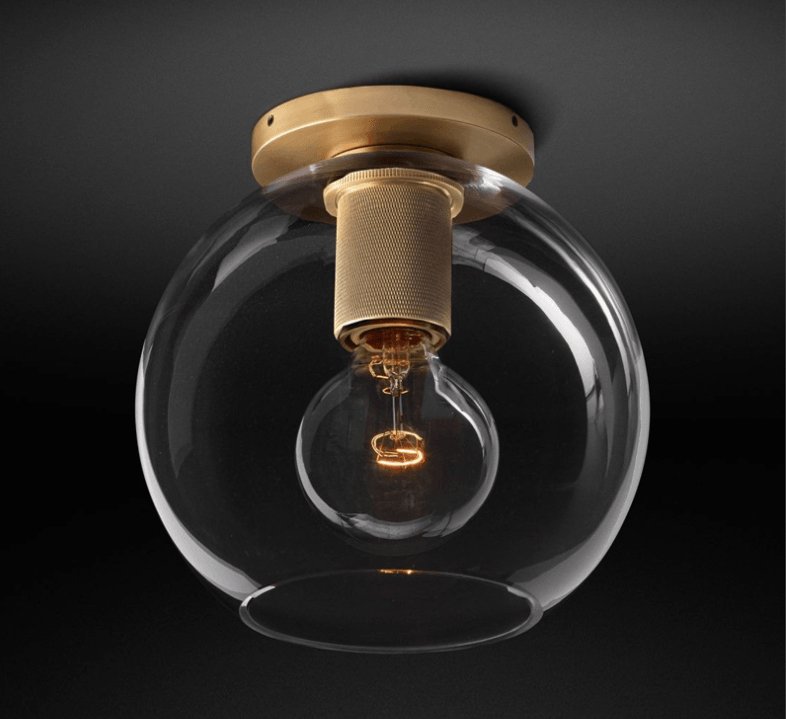 Flush Mount Ceiling Light | Brass & Clear Glass | Minimalist Design