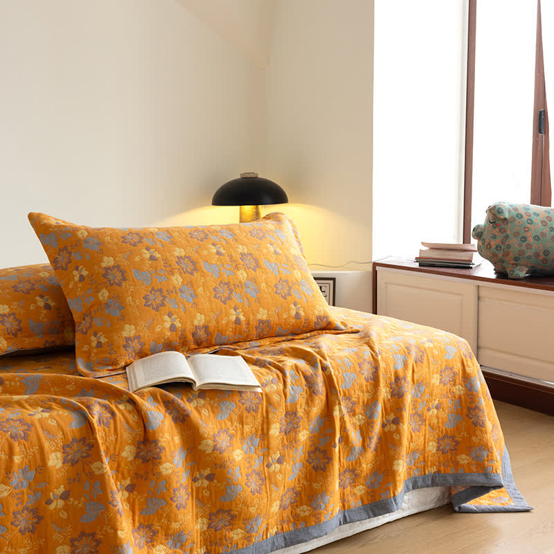 Gauze Floral Quilt Set | 100% Organic Cotton | Queen Size with 2 Pillowcases
