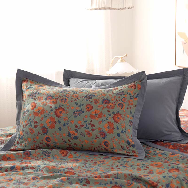 Retro Flower Quilt | 100% Organic Cotton | Reversible Design, Available in Full, Queen, King
