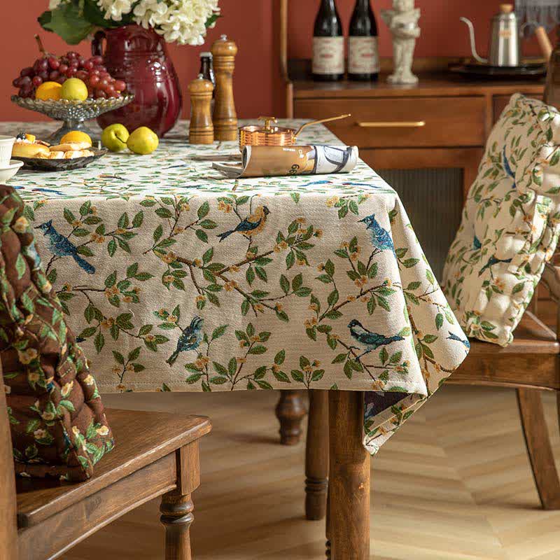 Pastoral Table Cover | Polyester Flower & Bird Print | Multiple Sizes