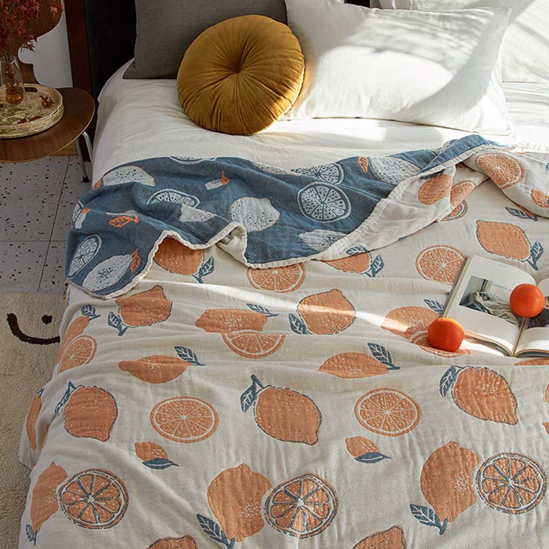 Lemon Pattern Reversible Quilt | 100% Organic Cotton | Full/Queen Size
