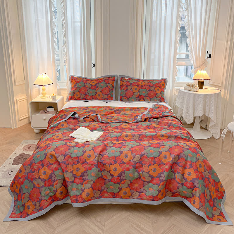 Cotton Floral Reversible Coverlet | Eco-Friendly | Full, Queen, King Sizes