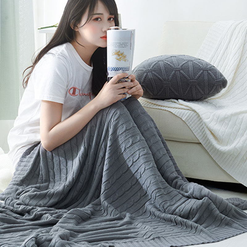 Cotton Knit Sofa Blanket | Soft & Cozy | Solid Color