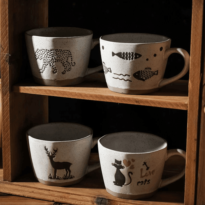 Ceramic Coffee Mug | Hand-painted Retro | 360ml
