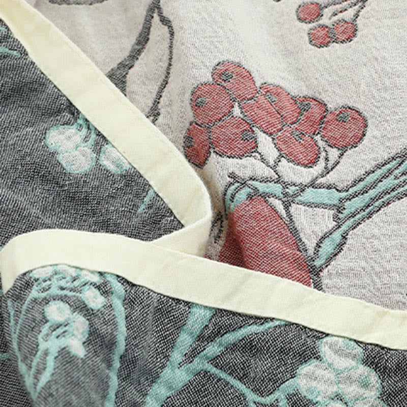 Hawthorn Tree Bird Quilt | 100% Organic Cotton | Reversible Design, Full/Queen Size