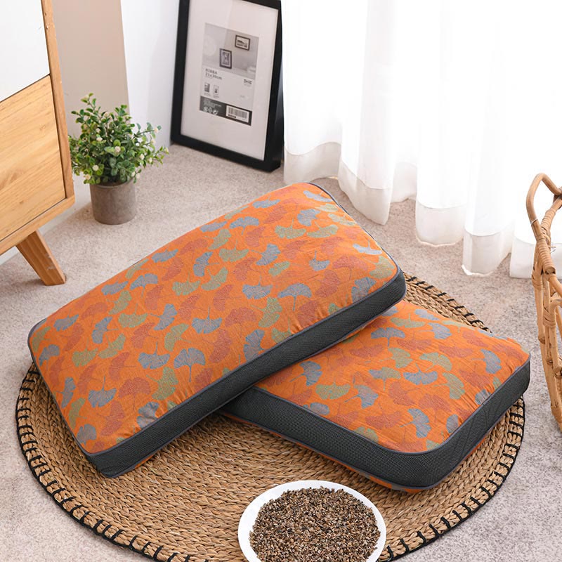 Buckwheat Pillow | Eco-Friendly Cotton Ginkgo Leaf Case | Small 14" x 21"
