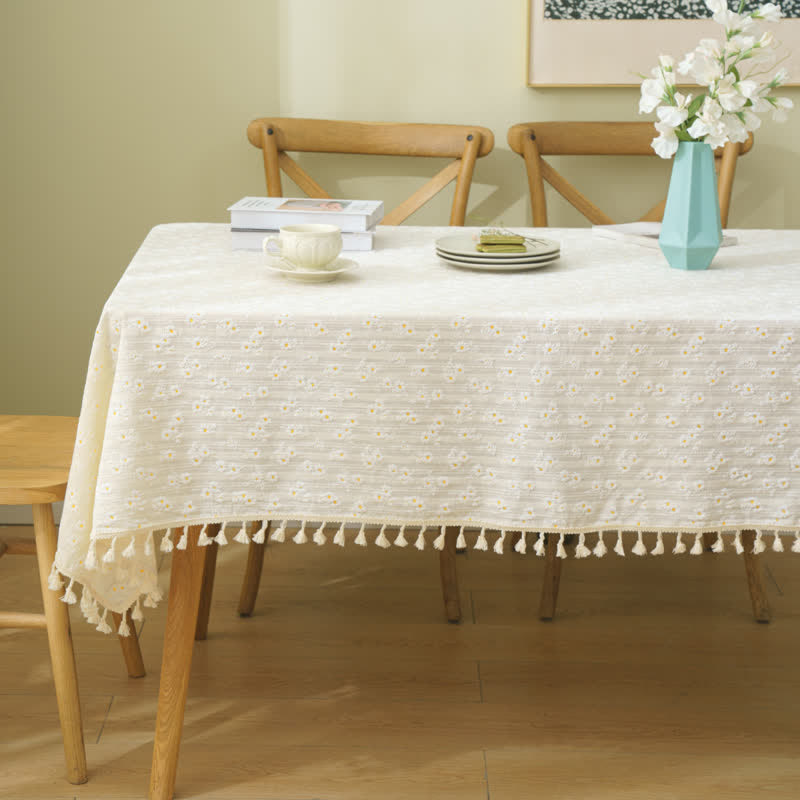 Decorative Cotton Tablecloth | Pastoral Daisy Design | Multiple Sizes