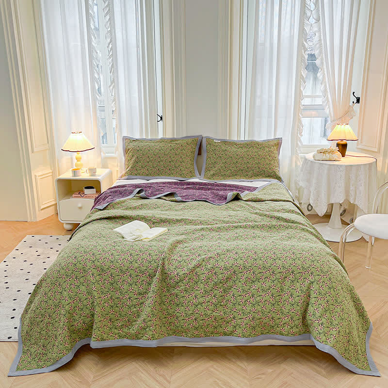 Pure Cotton Quilted Coverlet | Floral Design | Available in Full, Queen, King Sizes