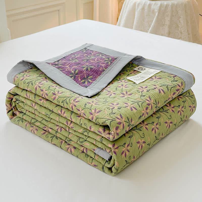 Pure Cotton Quilted Coverlet | Floral Design | Available in Full, Queen, King Sizes