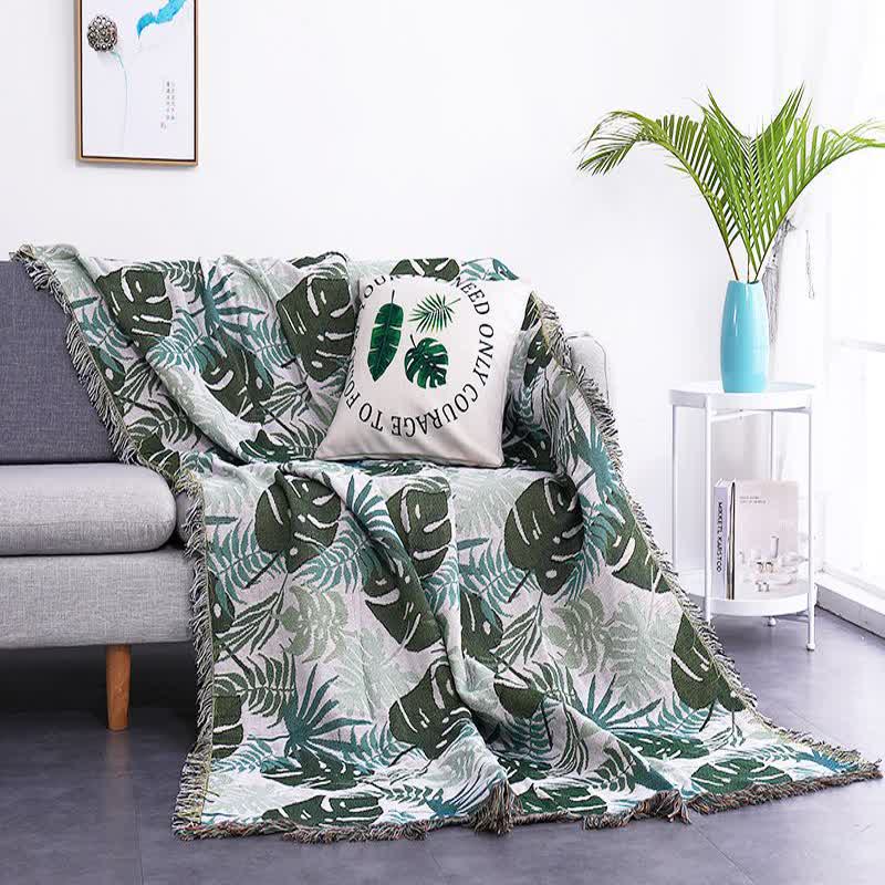 Palm Pattern Sofa Cover | Double-Sided Design | Multiple Sizes Available