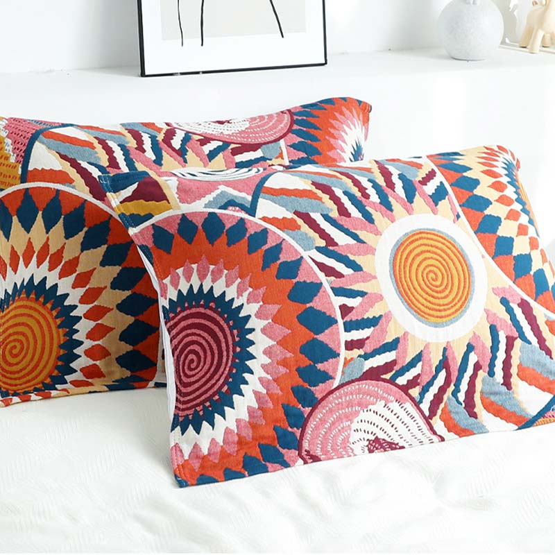 Reversible Cotton Pillow Towels | Bohemian Design | Set of 2