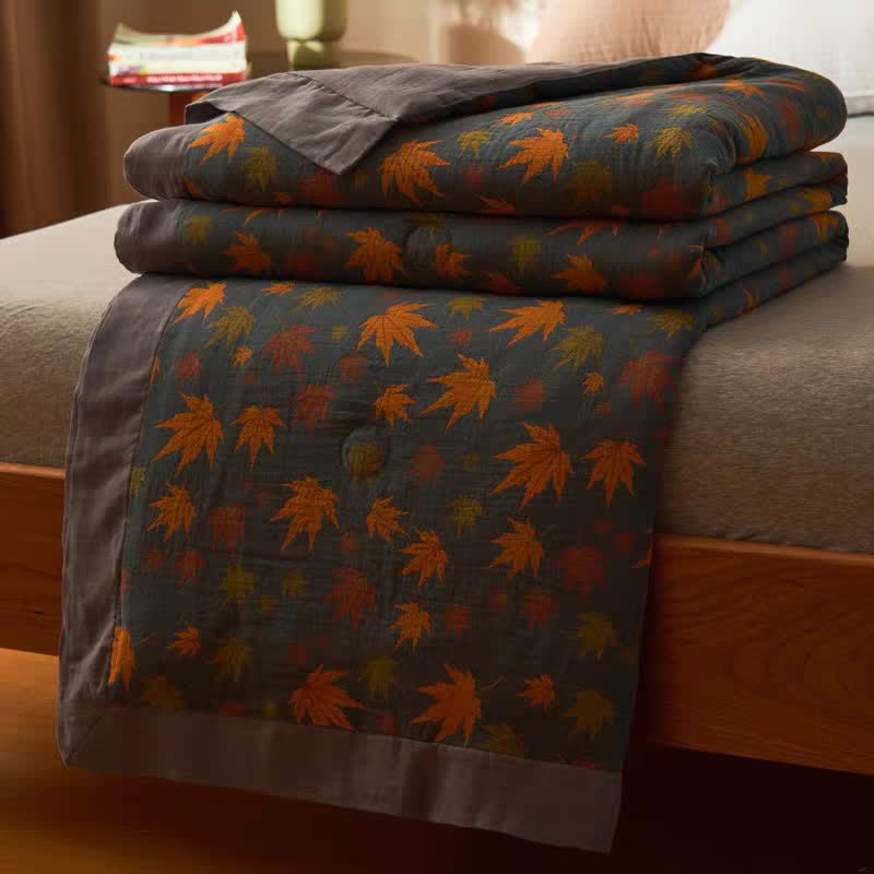 Maple Leaf Jacquard Quilt | 100% Organic Cotton | Orange and Yellow Design