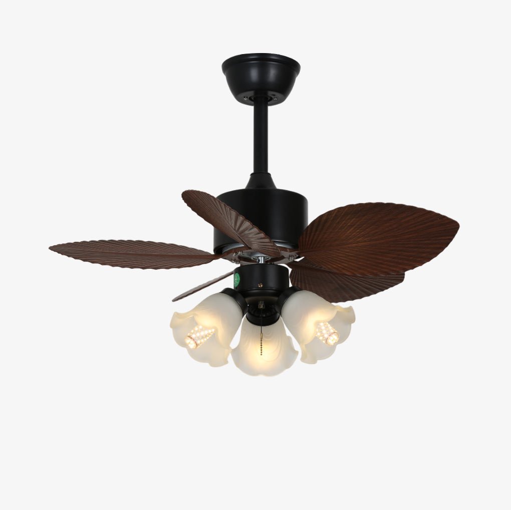 Floriva Blossom Ceiling Fan | Wooden Blades & Glass Lights | Black or Walnut Wood