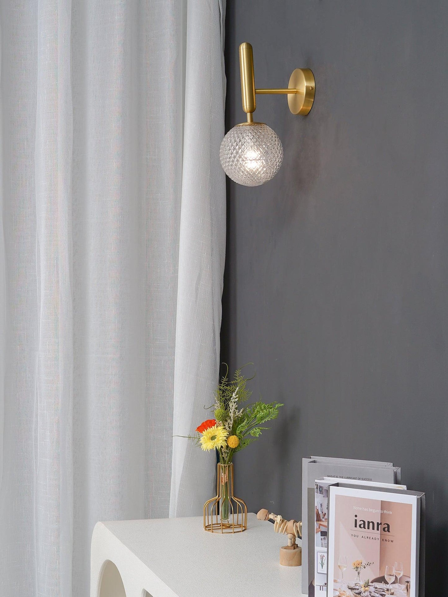 Nordica Wall Lamp | Brass & Glass | Clear & White Shades