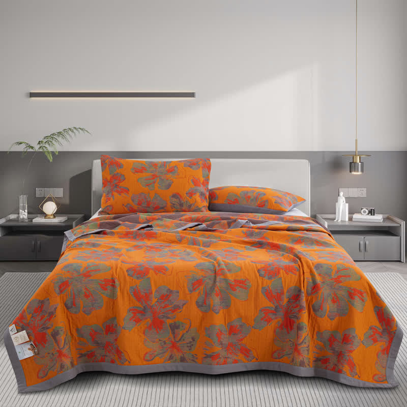 Jacquard Cotton Gauze Quilt Set | 100% Organic Cotton | Includes 1 Quilt + 2 Pillowcases