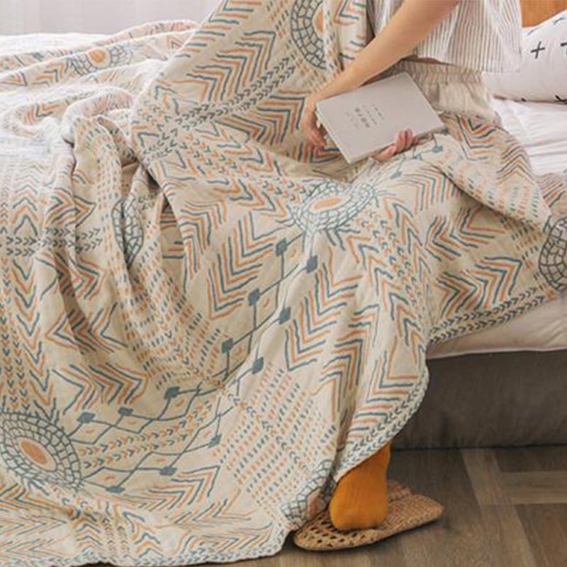 Boho Cotton Quilt | Reversible Striped Design | Full/Queen/King Sizes