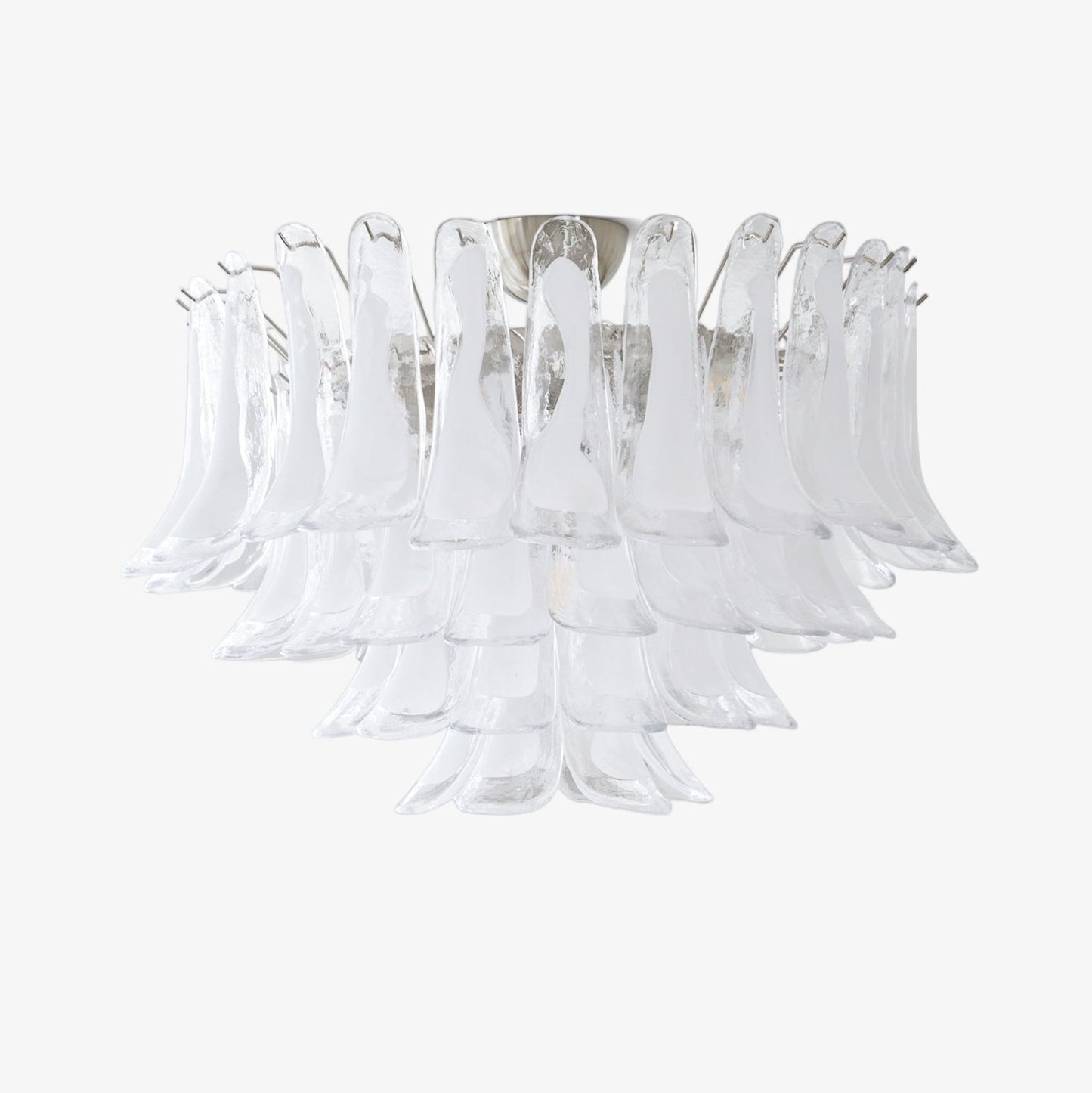 Murano Glass Ceiling Lamp | White & Clear Waves | 80cm Diameter