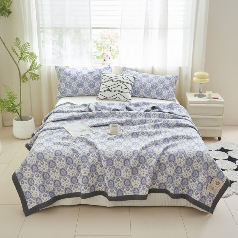 Summer Floral Cotton Gauze Quilt Set | 100% Organic Cotton | Full/Queen Size