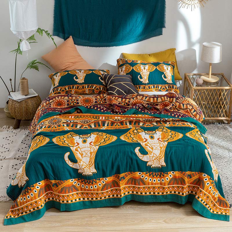 Cotton Reversible Quilt | Elephant Print Design | Full/Queen Size