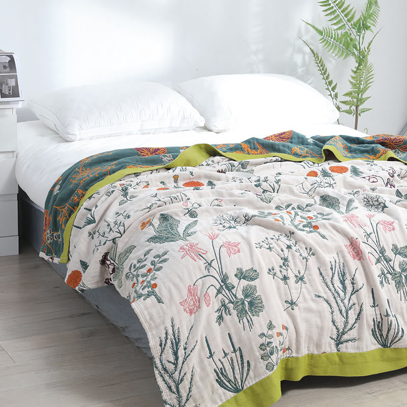 Flower Plant Reversible Quilt | 100% Organic Cotton | Full/Queen/King Sizes
