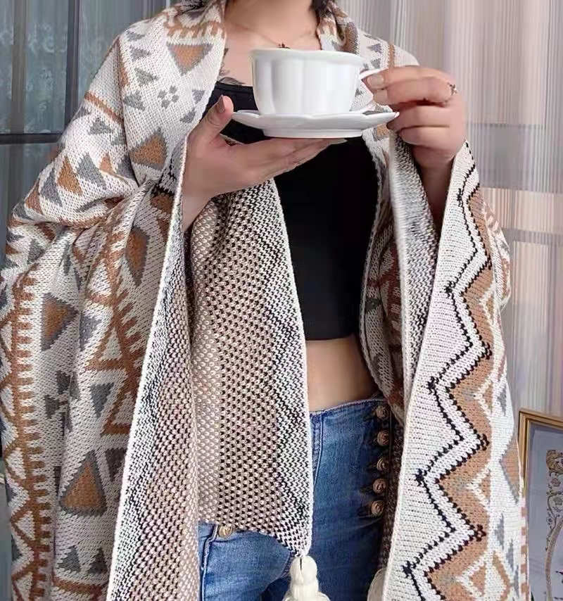 Cozy Knitted Blanket | Soft Acrylic Fiber | Decorative Tassel Design