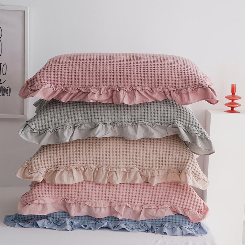 Cotton Pillowcases | Waffle Weave Ruffle | Set of 2