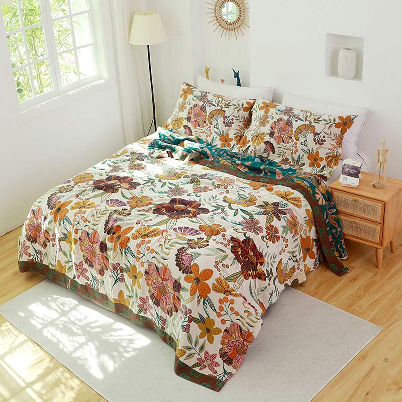 Reversible Cotton Quilt | Colorful Flower Patterns | Full, Queen, King Sizes