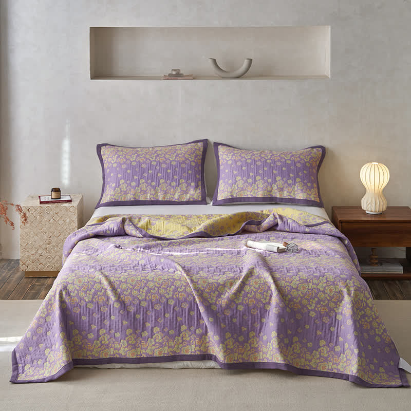 Rustic Floral Quilt | 100% Organic Cotton | Purple | Full/Queen/King Options