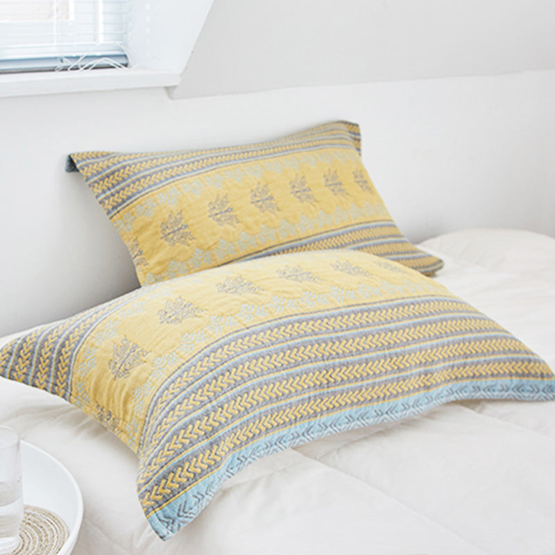Cotton Decorative Pillow Towel | 100% Pure Cotton | Yellow | Set of 2