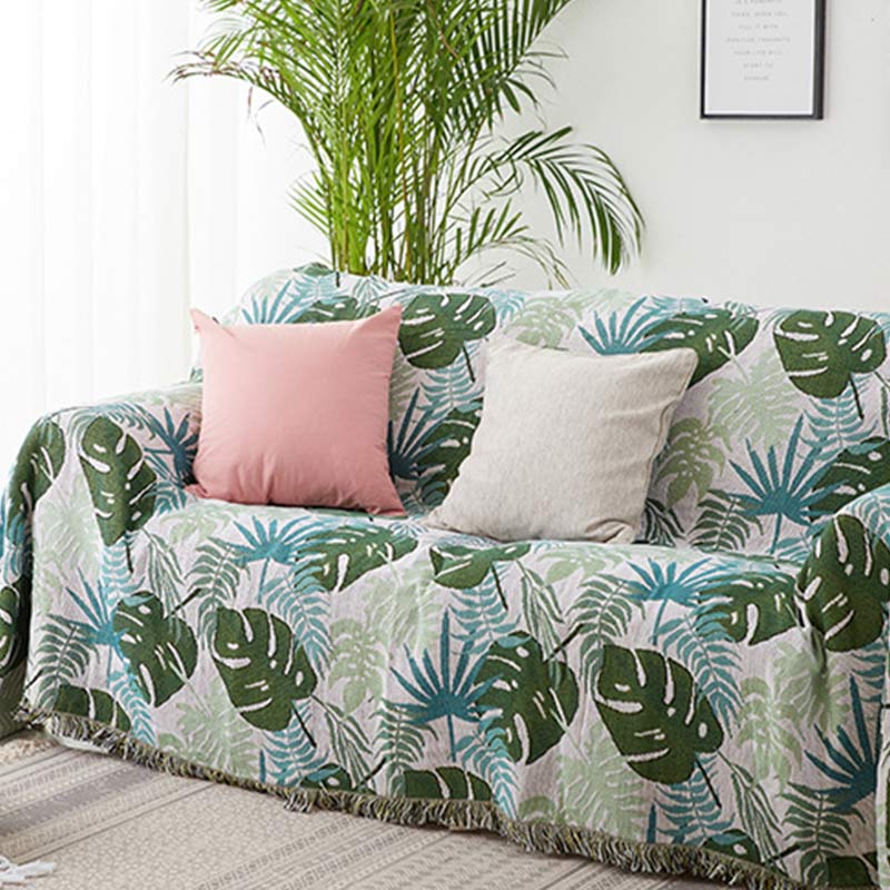 Palm Pattern Sofa Cover | Double-Sided Design | Multiple Sizes Available