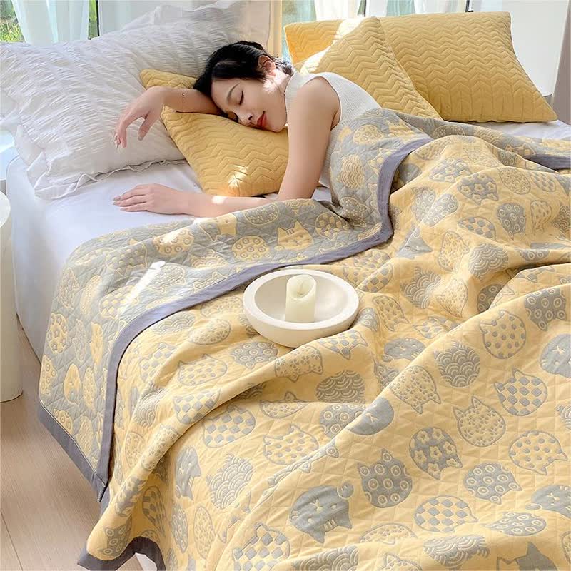 Cat Pattern Quilt Cover | 100% Organic Cotton | Gray, Full Size