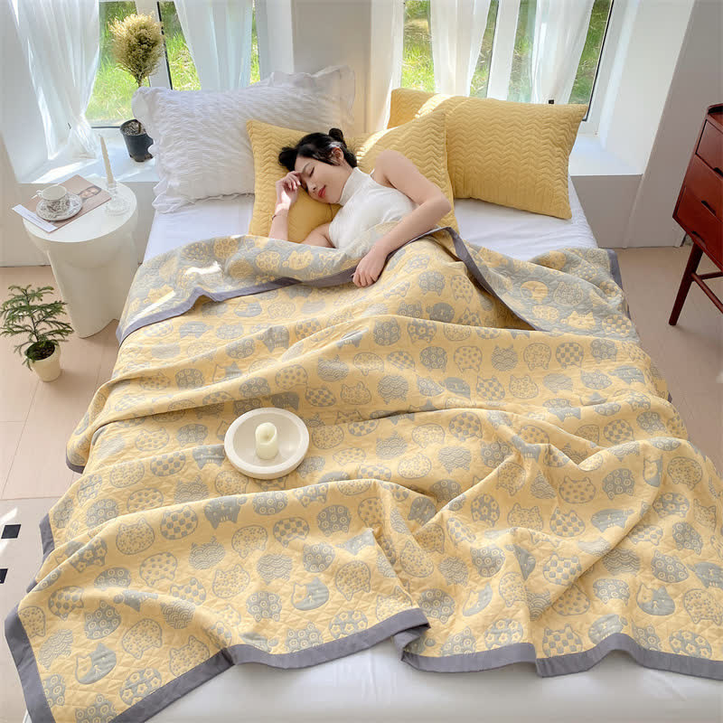 Cat Pattern Quilt Cover | 100% Organic Cotton | Gray, Full Size