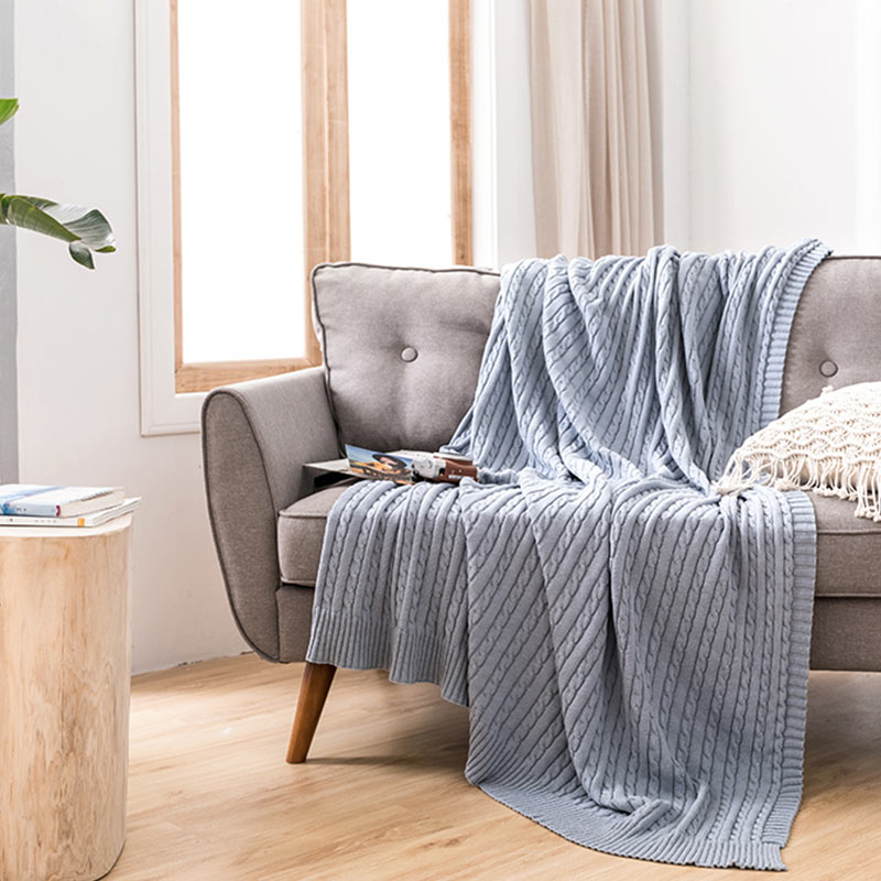 Cotton Knit Sofa Blanket | Soft & Cozy | Solid Color