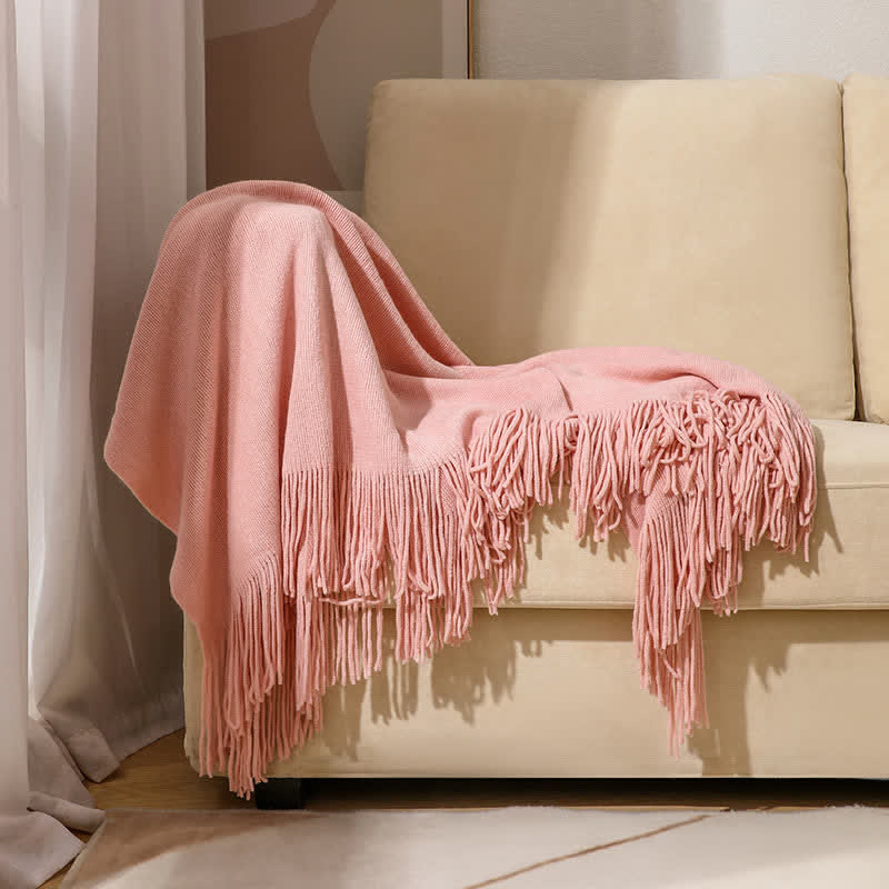 Tassel Throw Blanket | Soft Acrylic Fabric | 50" x 70" or 51" x 94"