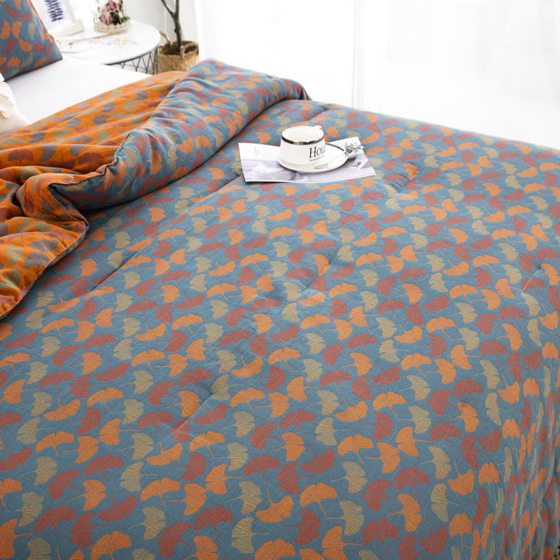 Jacquard Ginkgo Leaf Bedding Set | 100% Organic Cotton | Includes Quilt & 2 Pillowcases