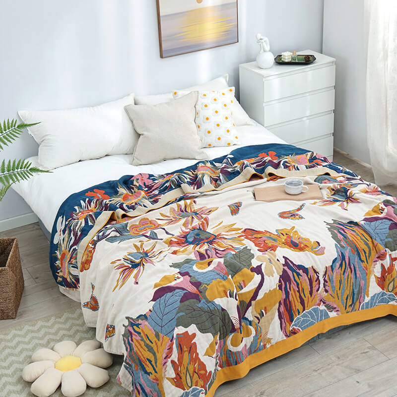 Butterfly Flower Quilt | 100% Organic Cotton | Reversible Design