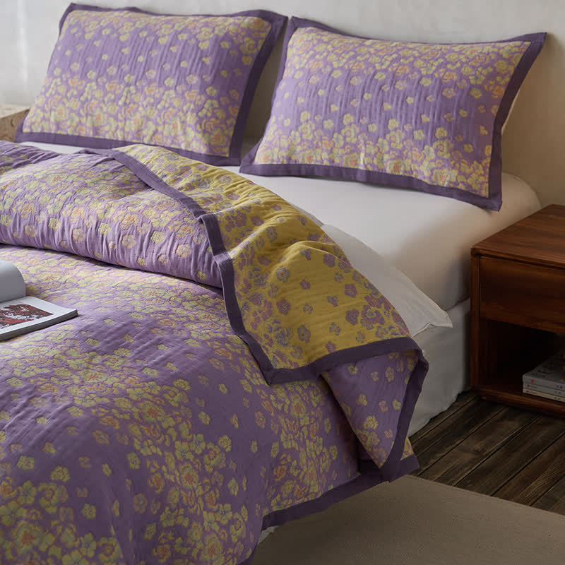 Rustic Floral Quilt | 100% Organic Cotton | Purple | Full/Queen/King Options