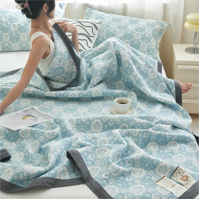 Summer Floral Cotton Gauze Quilt Set | 100% Organic Cotton | Full/Queen Size