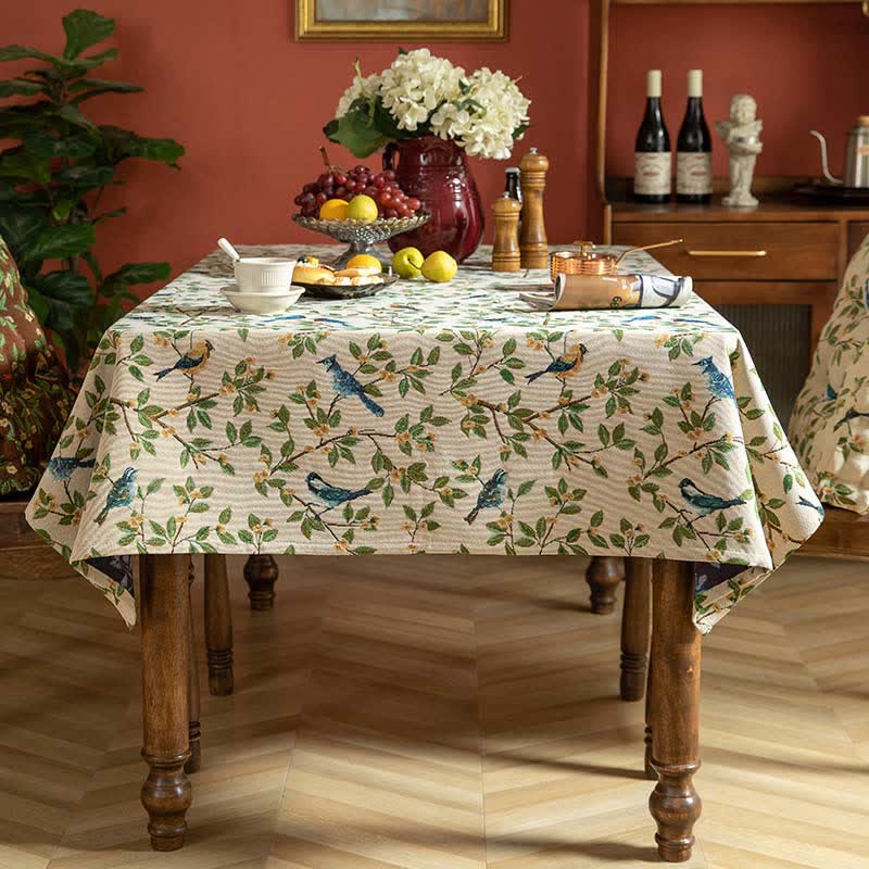 Pastoral Table Cover | Polyester Flower & Bird Print | Multiple Sizes