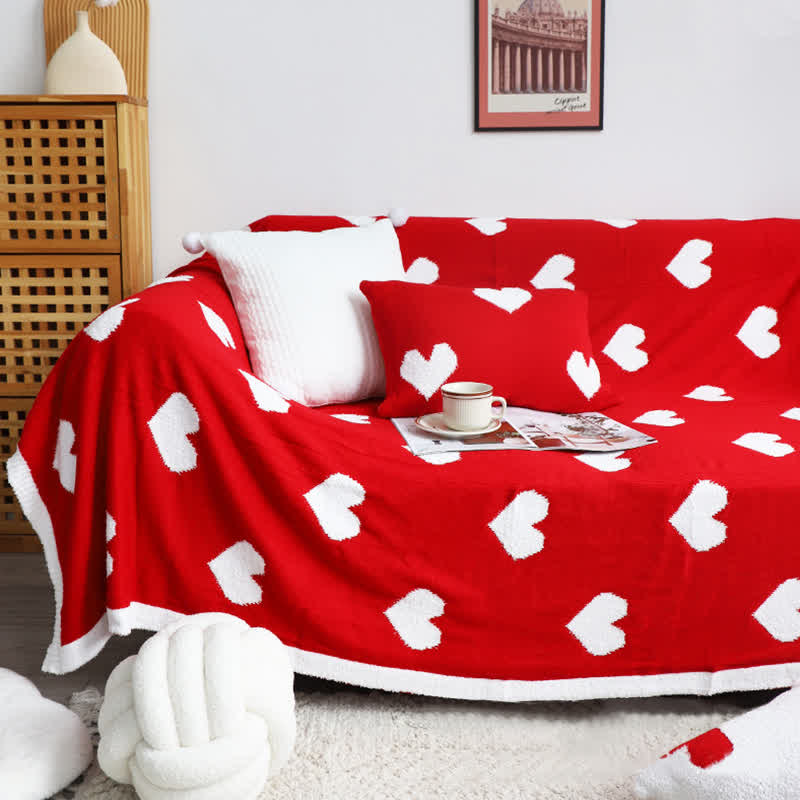 Heart Print Reversible Throw Blanket | Soft Acrylic-Polyester Blend | 51"x63" or 59"x79"