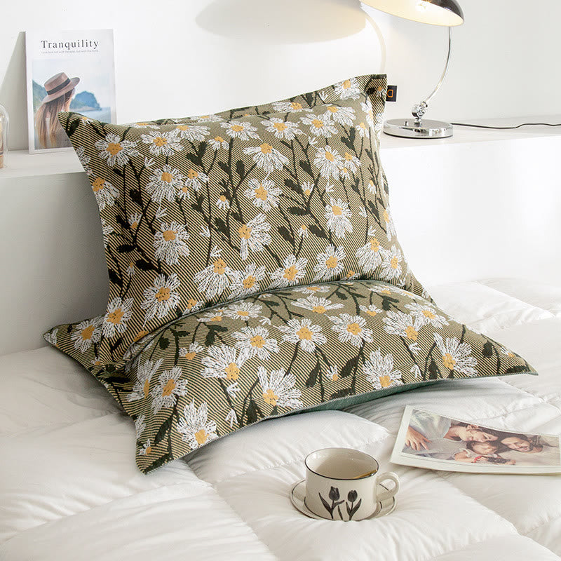 Daisy Print Cotton Pillowcases | Soft Boho Design | Set of 2