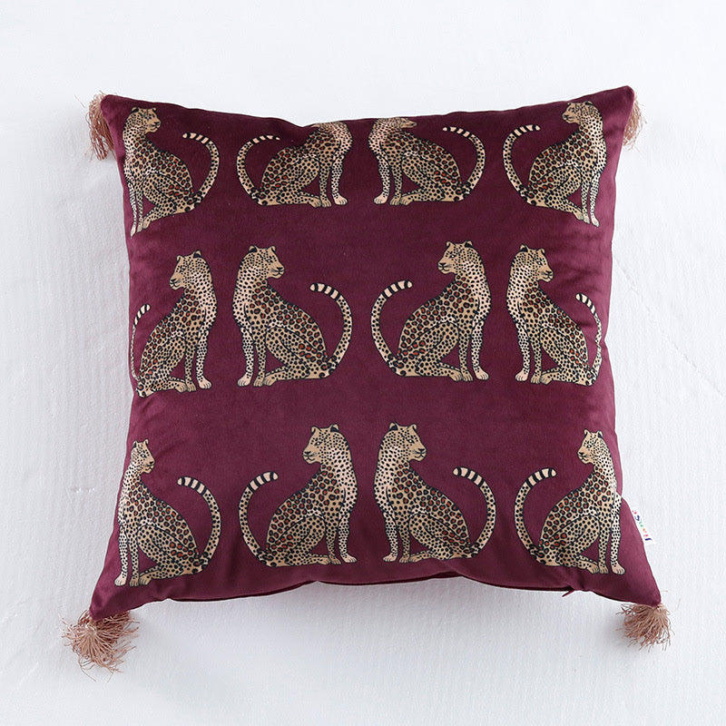 Leopard Print Suede Pillowcase | Tassel Design | 2 Sizes
