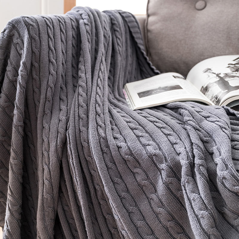 Cotton Knit Sofa Blanket | Soft & Cozy | Solid Color