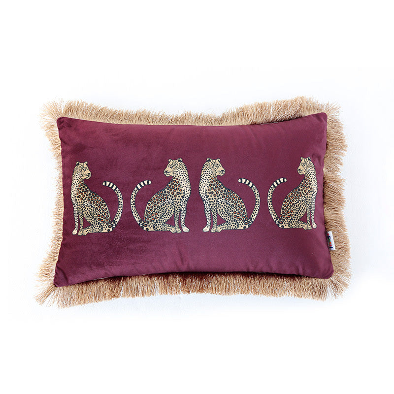 Leopard Print Suede Pillowcase | Tassel Design | 2 Sizes