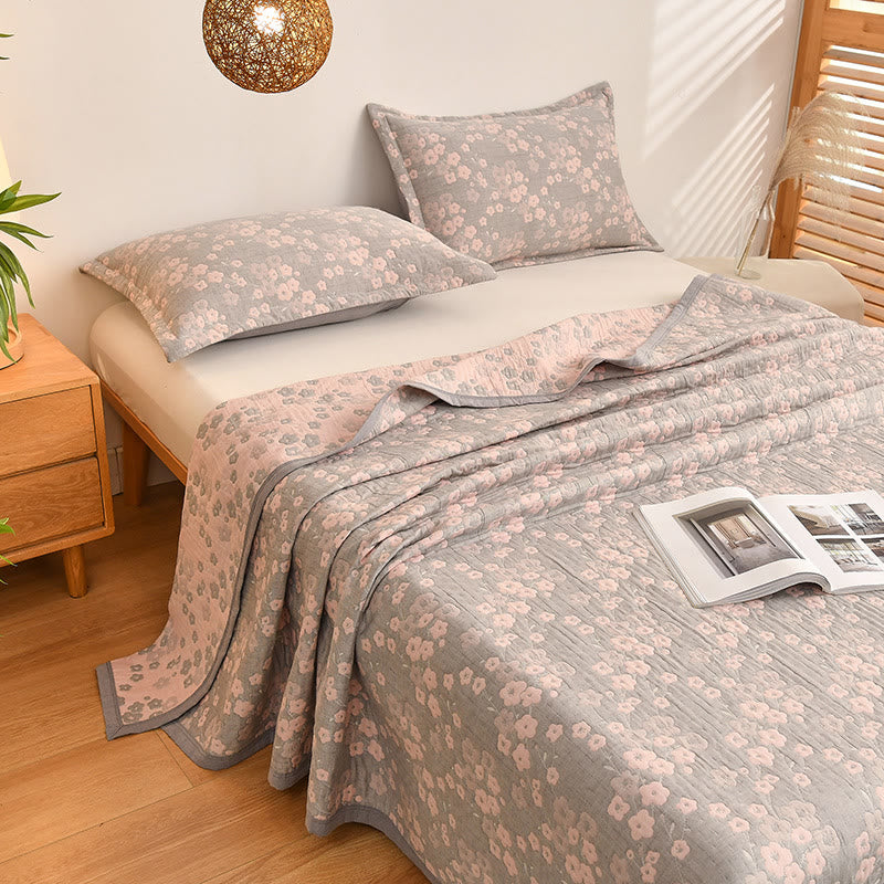 Cherry Blossom Pattern Quilt | 100% Organic Cotton | Full/Queen/King Sizes