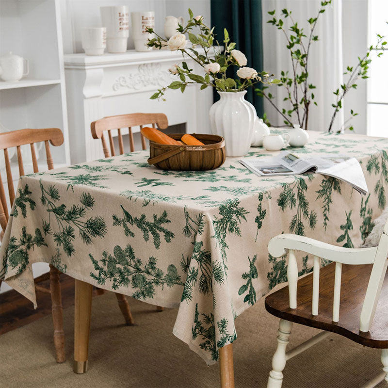 Pine Bird Tablecloth | Cotton Linen | Machine Washable