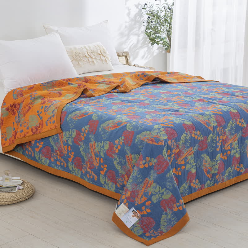 Three Layers Cotton Gauze Quilt | Organic Cotton | Rustic Leaf Design