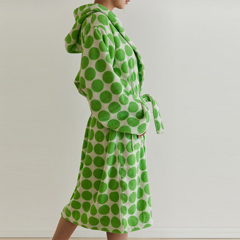 Hooded Bathrobe | Soft Cotton | Polka Dots Design